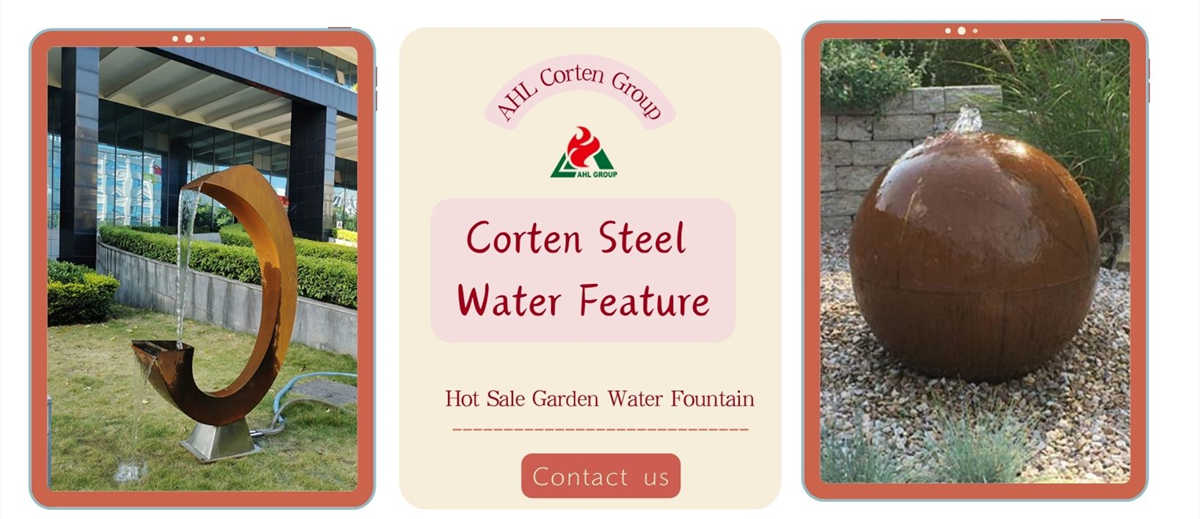 large corten water fountain