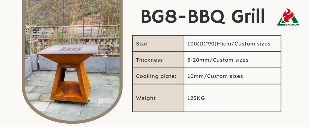 BG8-Corten Steel bbq grill For Picnic Garden Party