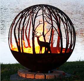 corten steel metal garden fire ball