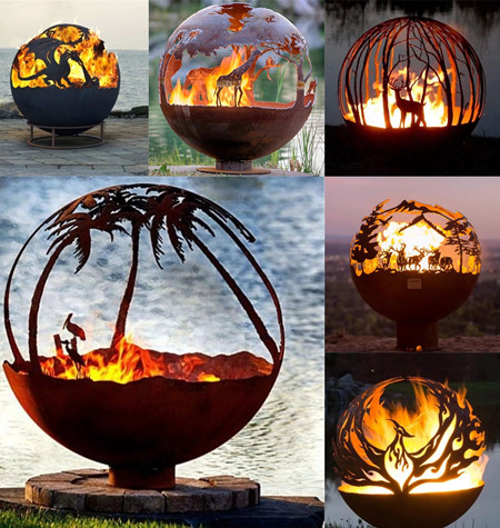 metal round sphere fire pit