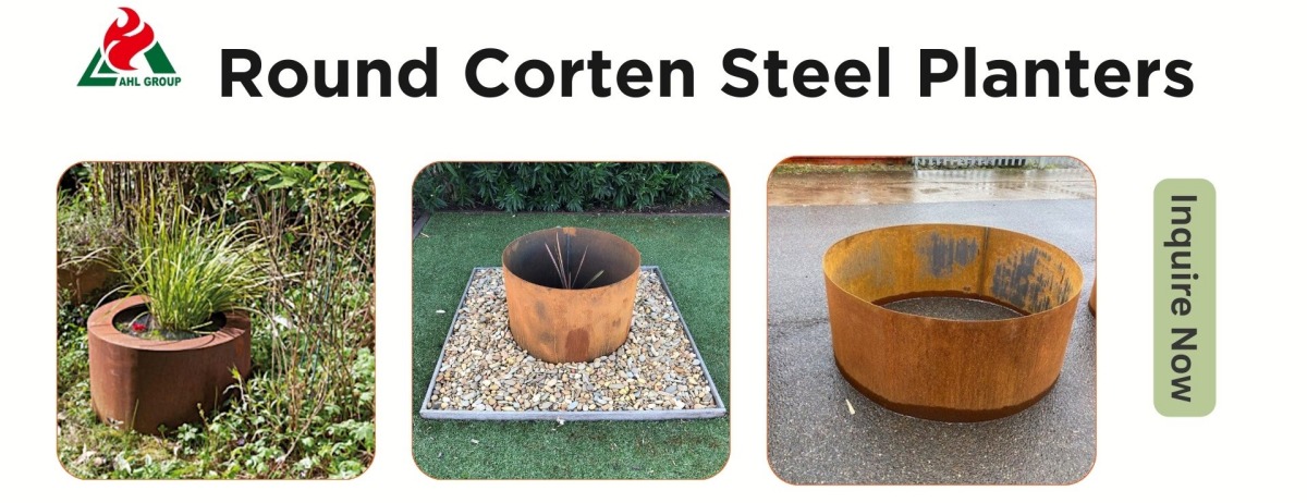 Round Corten Steel planters