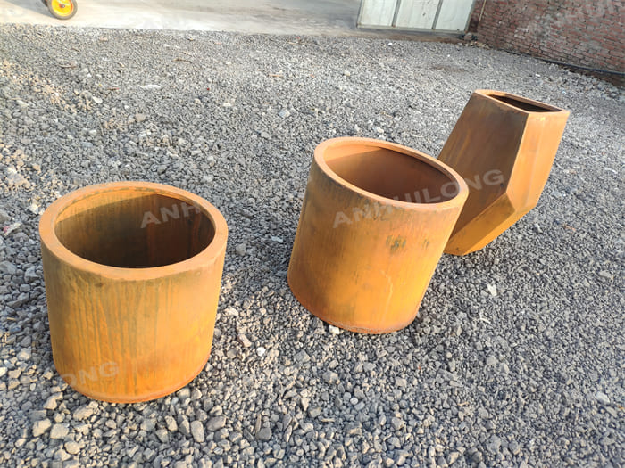 Large Outdoor Corten Steel Planter With Architecture Art