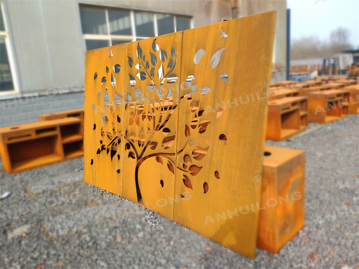 Laser Cut Rust Tree Garden Screen For Landscaping Ideas