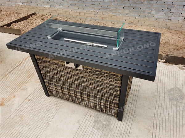 Rectangular Propane Gas Fire Pit Table With Resin Mantel,Steel Base,Blue Fire Glass and Protective Cover