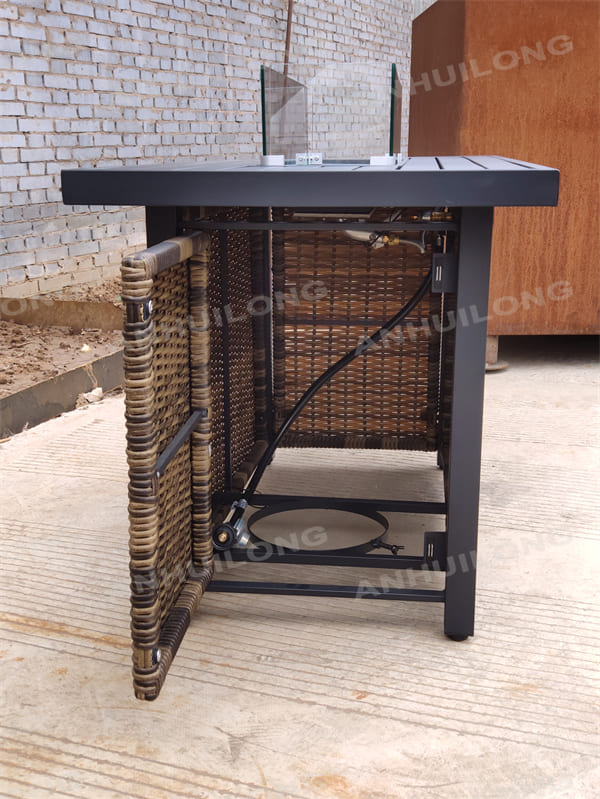 Rectangular Propane Gas Fire Pit Table With Resin Mantel,Steel Base,Blue Fire Glass and Protective Cover