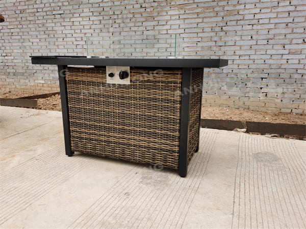 Rectangular Propane Gas Fire Pit Table With Resin Mantel,Steel Base,Blue Fire Glass and Protective Cover