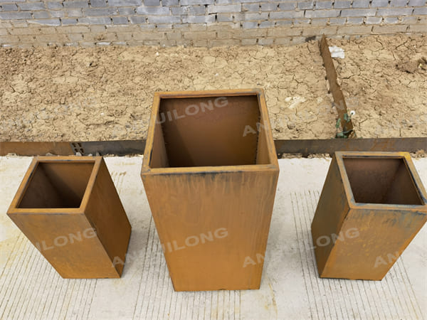 Metallic Series Tall Pedestal Corten Steel Planters