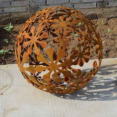 Outdoor handmade garden corten steel spherical fire ball