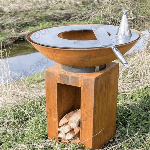 Corten Steel BBQ At Terrace With Grill Ring Factory