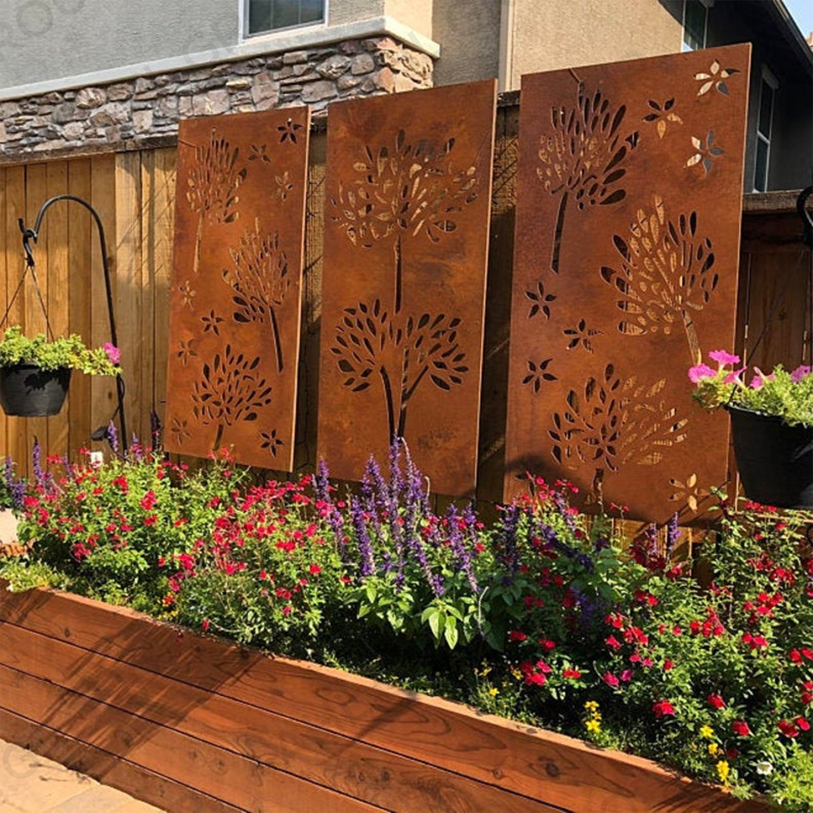 Modern Rust Tree Corten steel fence panels  Design For Ornamental Garden