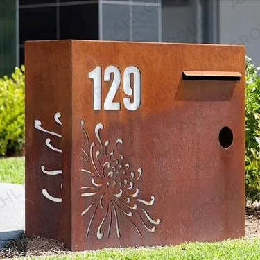 Large Outdoor corten steel mail boxes for sale and indicate street signs for commercial residences