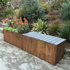 Decorative corten steel flower pot and seat for sale large corten steel planter For Landscaping