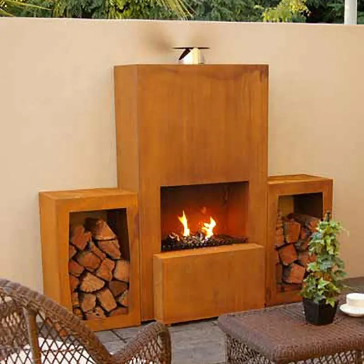 Large outdoor corten steel fireplace for sale corten steel wood burning fireplace supplier