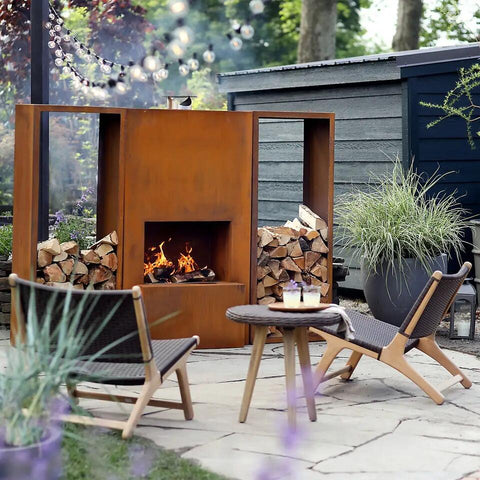 Large outdoor corten steel fireplace for sale corten steel wood burning fireplace supplier