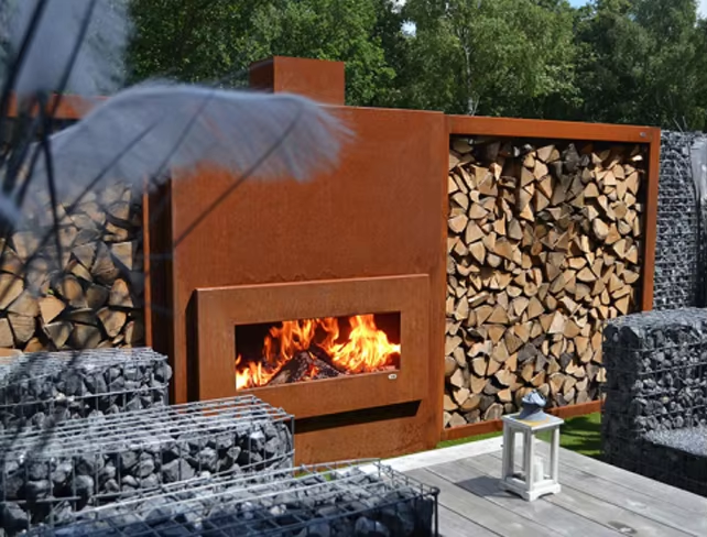 Large outdoor corten steel fireplace for sale corten steel wood burning fireplace supplier