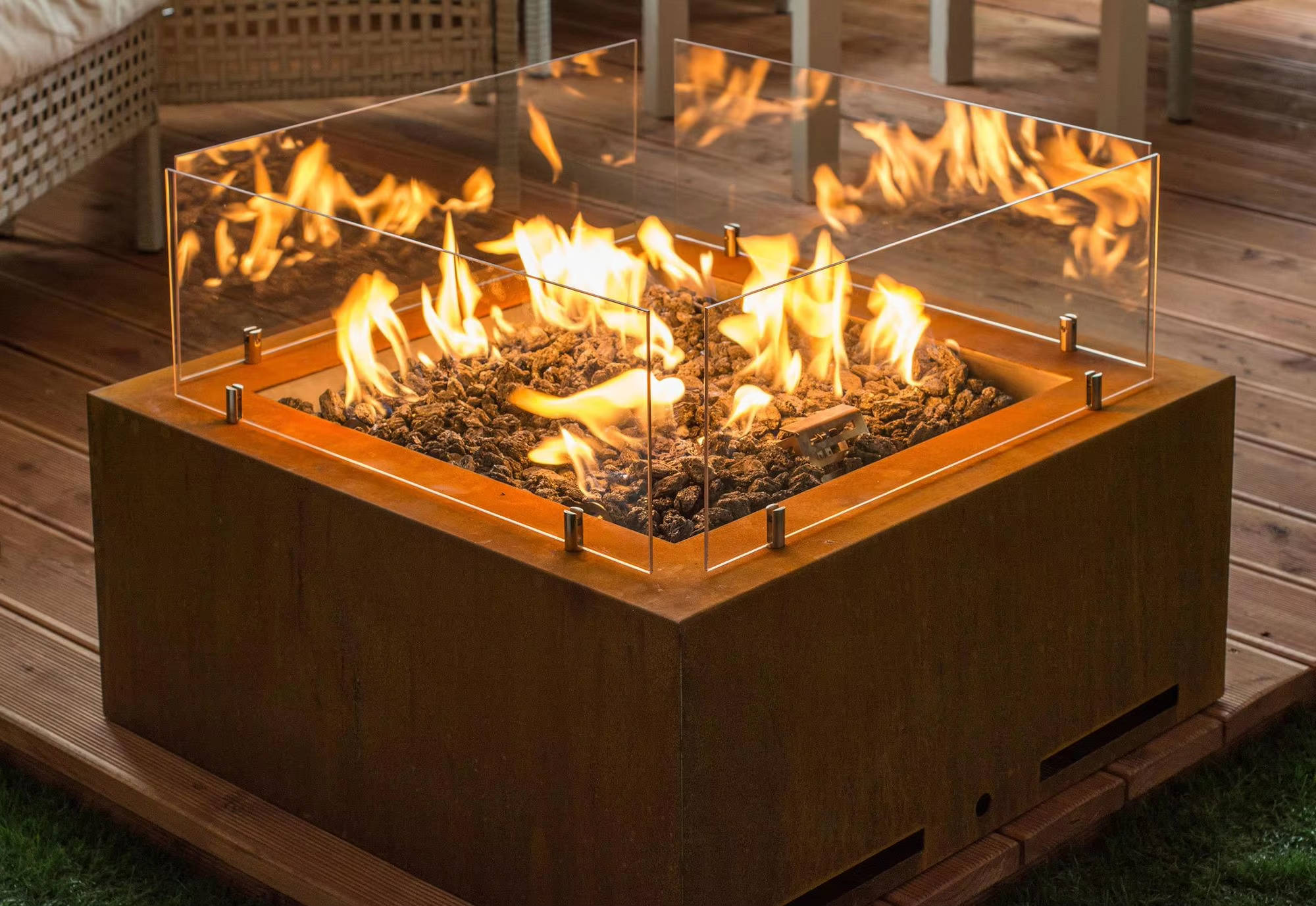 2024 fast selling corten teel gas fire pits manufacturer Outdoor corten gas fire pits for sale