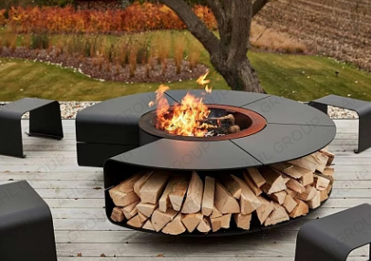 Large Outdoor Steel Fire Pit With Wood storage Supplier