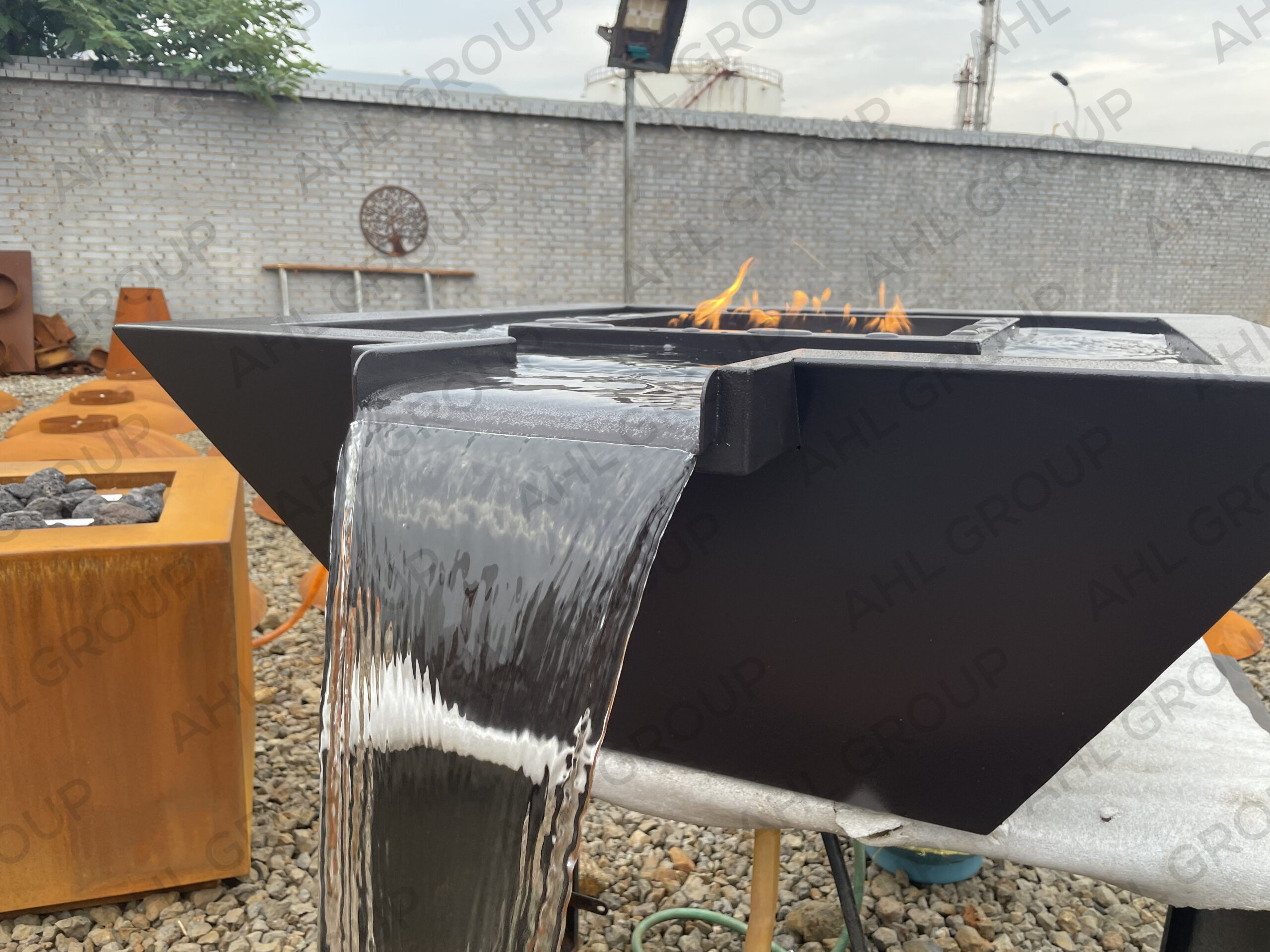 Hot selling square steel water fire bowl use around the pool gas water fire fall for sale