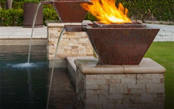 Hot selling square steel water fire bowl use around the pool gas water fire fall for sale