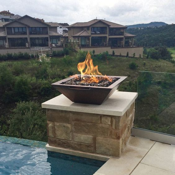 Hot selling square steel water fire bowl use around the pool gas water fire fall for sale