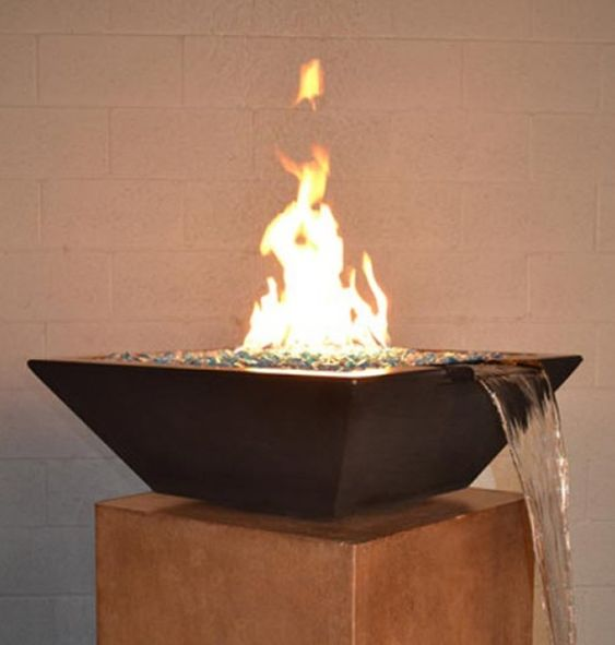 Hot selling square steel water fire bowl use around the pool gas water fire fall for sale