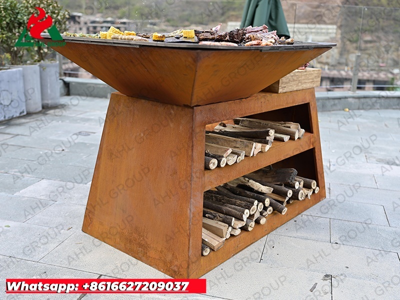 Large Size Corten BBQ Grill Cooking Equipment With Removable Center