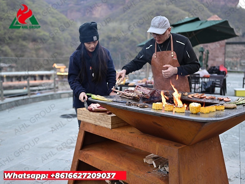 Large Size Corten BBQ Grill Cooking Equipment With Removable Center